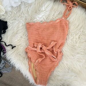 Maiyo small peach pink one shoulder knit swimsuit